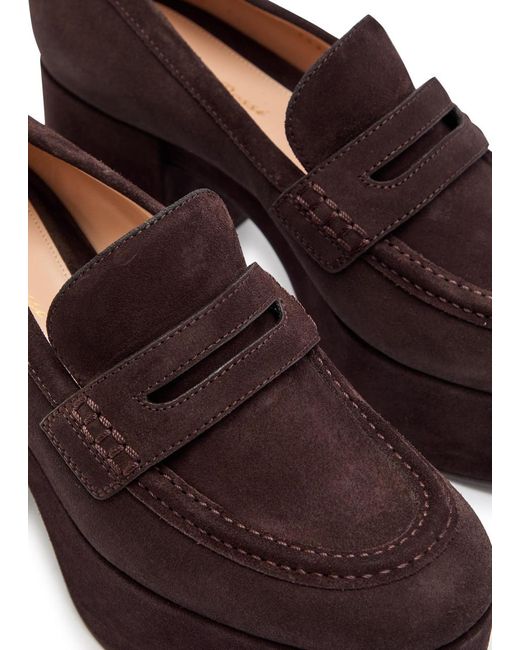 Gianvito Rossi Brown Jenna 75 Platform Suede Pumps