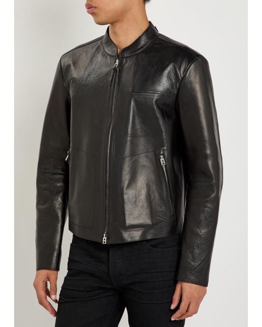 Tom Ford Black Stand-Collar Leather Biker Jacket for men