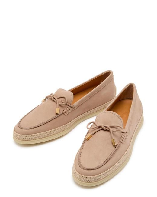 Tod's Brown Raffia-Trim Suede Loafers