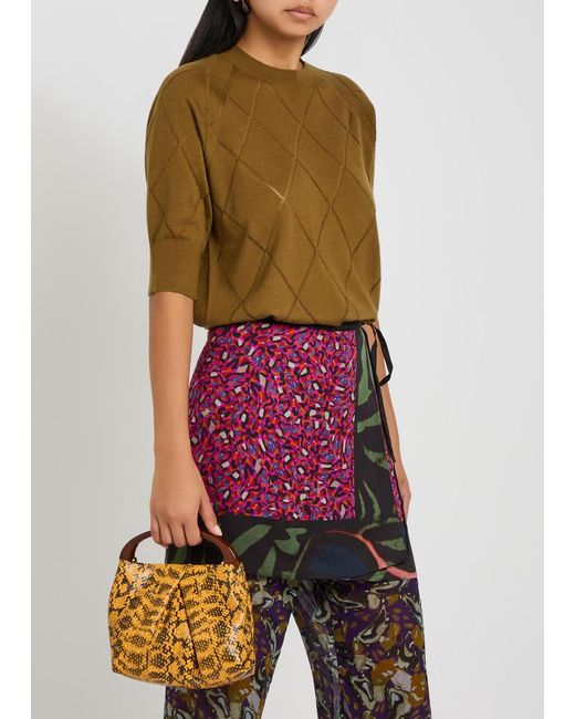 Dries Van Noten Metallic Crisp Snake-Effect Leather Top Handle Bag