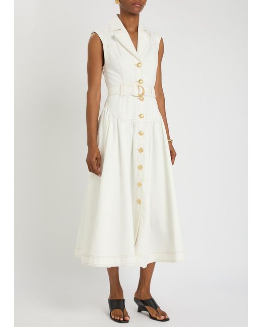 Aje. White Lilianna Belted Denim Midi Shirt Dress