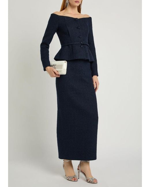 Roland Mouret Blue Ceremony Metallized Bouclé Midi Skirt