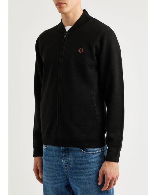 Fred Perry Black Logo-embroidered Knitted Bomber Jacket for men