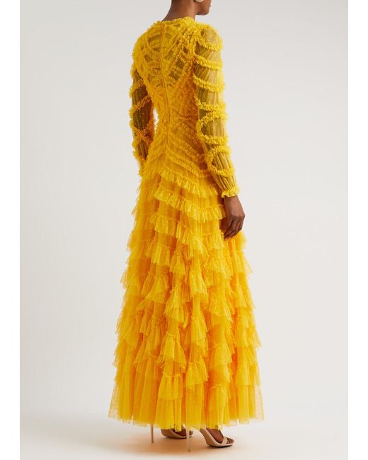 Needle & Thread Yellow Lana Ruffled Tulle Gown