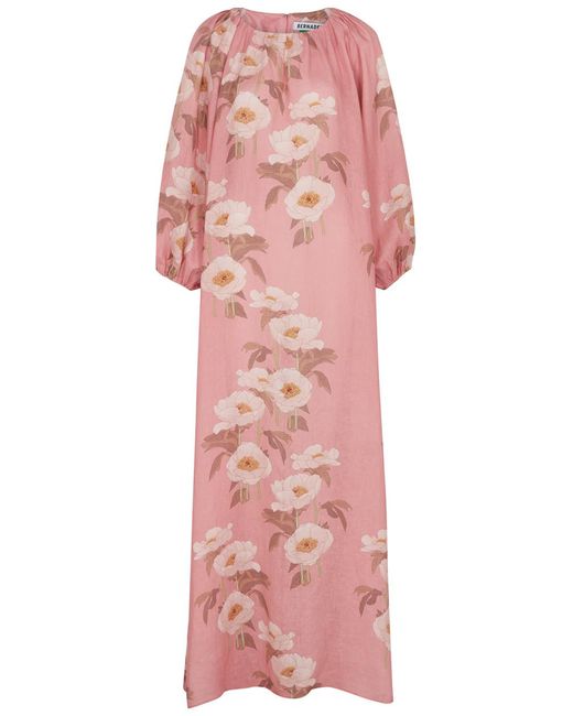 BERNADETTE Pink Georgio Floral-print Linen Maxi Dress