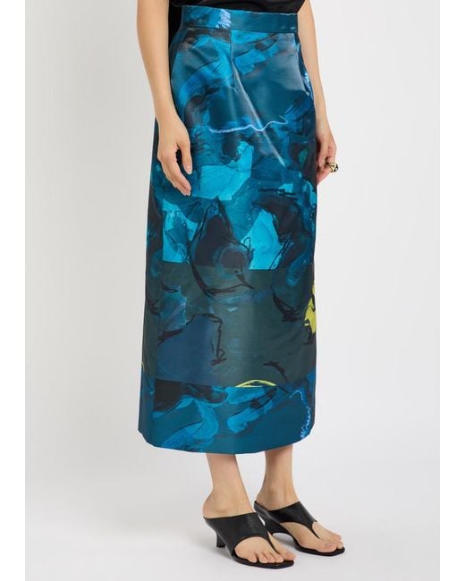 Roksanda Blue Irma Printed Moiré Midi Skirt