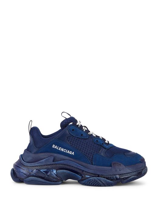 Balenciaga Blue Triple S Airsole Leather And Mesh Trainers
