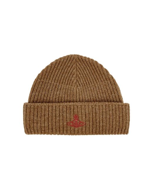 Vivienne Westwood Brown Logo-Embroidered Wool Beanie for men