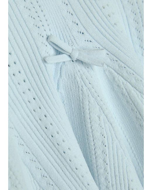 LoveShackFancy Blue Seychelle Bow-Appliquéd Pointelle-Knit Mini Dress
