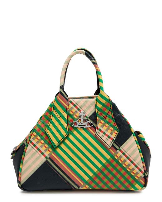 Vivienne Westwood Green Yasmine Small Tartan Leather Top Handle Bag