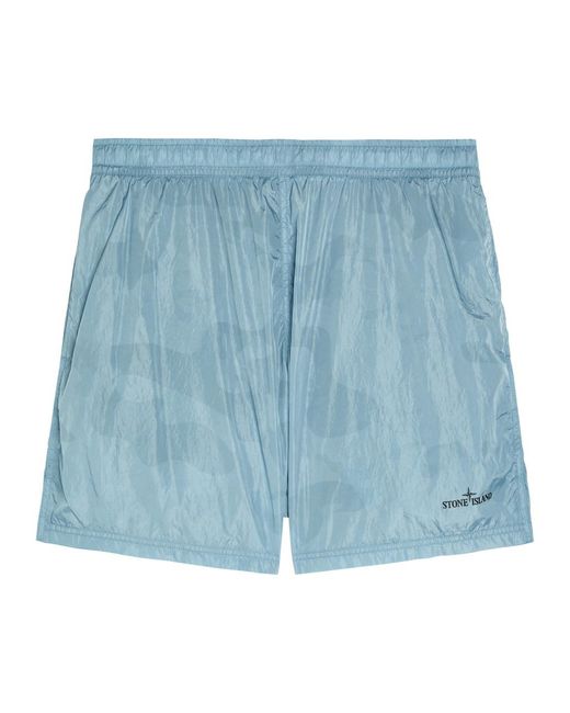 Stone Island Blue Camo-Print Nylon Swim Shorts for men
