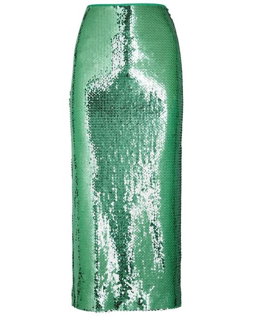David Koma Green Sequin-Embellished Midi Skirt