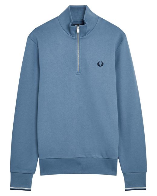 Fred Perry Blue Half-Zip Cotton Sweatshirt for men
