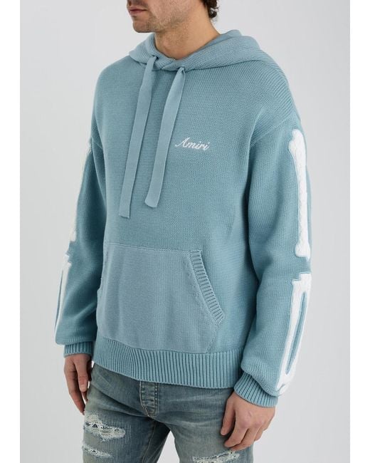 Amiri Blue Bones Hooded Cotton-Knit Sweatshirt for men