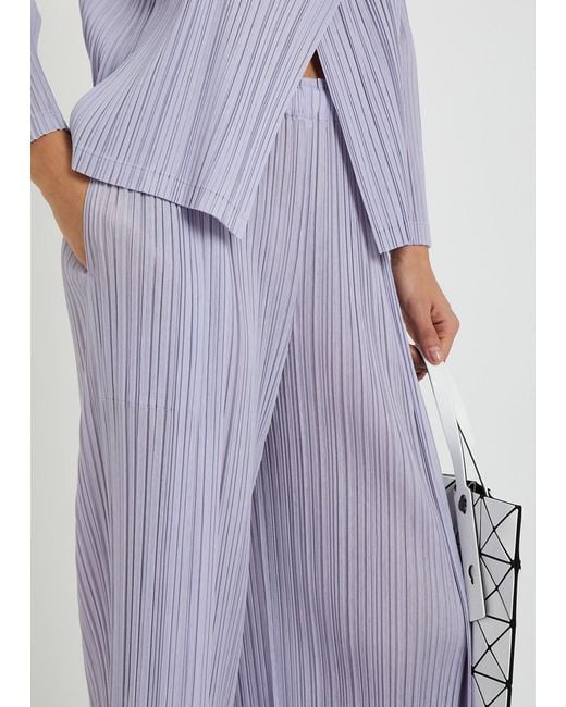 Pleats Please Issey Miyake Purple Pleated Wide-Leg Woven Trousers