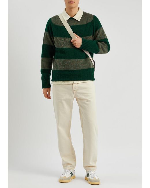YMC Green Suedehead Striped Wool Jumper for men
