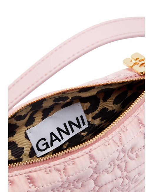 Ganni Pink Butterfly Small Quilted Satin Top Handle Bag