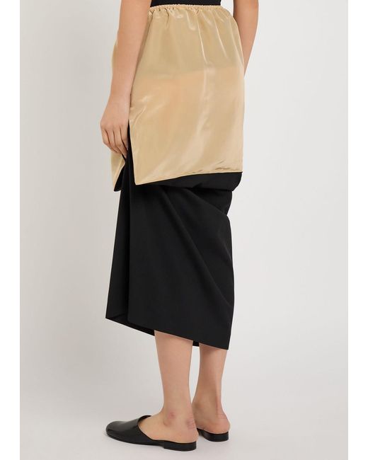 Calvin Klein Black Sully Layered Wool And Silk-Blend Midi Skirt