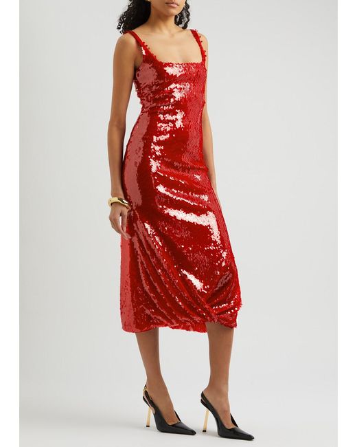16Arlington Red Sidd Embellished Midi Dress