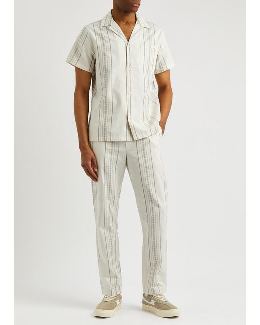 Les Deux White Porter Stripe-Jacquard Cotton Trousers for men
