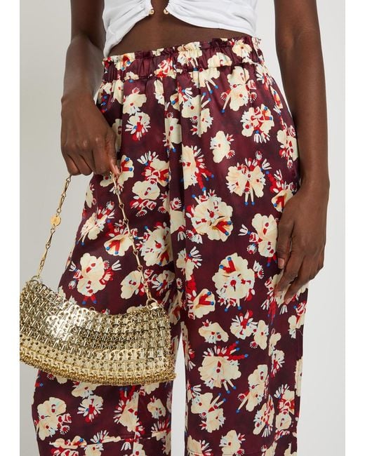Rabanne Multicolor Floral-Print Wide-Leg Silk Trousers