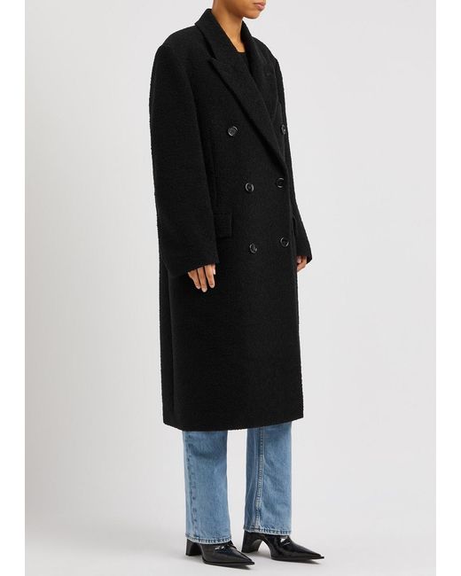 Acne Black Double-breasted Bouclé Wool-blend Coat