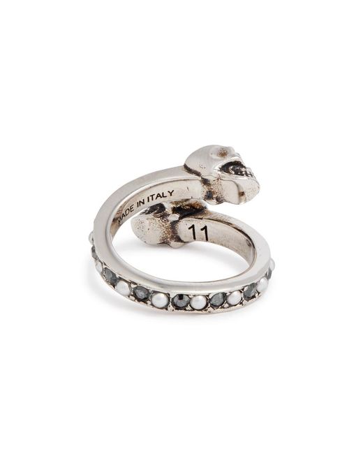 Alexander McQueen White Double-skull Embellished Ring