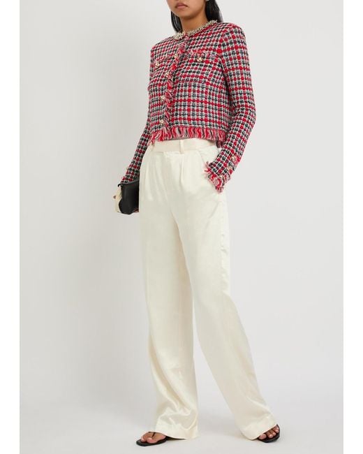 Self-Portrait Red Checked-Knit Cotton-Blend Jacket