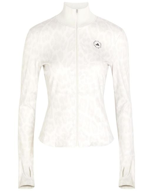 Stella McCartney White Adidas X Leopard-Print Stretch-Jersey Mid-Layer Jacket
