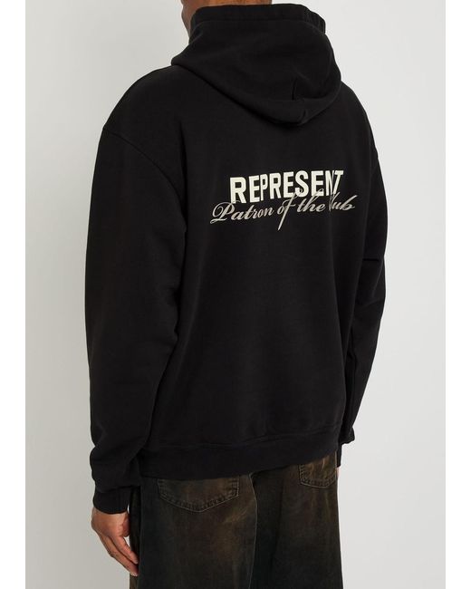 Represent Black Patron Of The Club Logo Hooded Cotton Sweatshirt for men