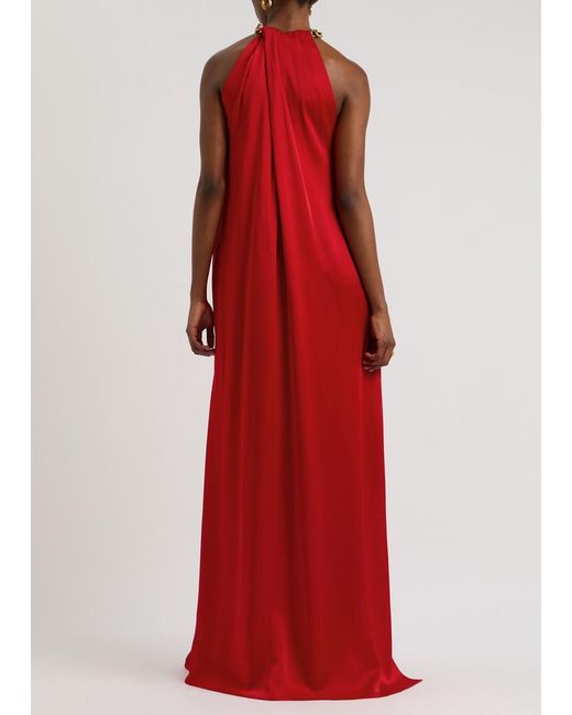 Stella McCartney Red Chain-Embellished Satin Gown