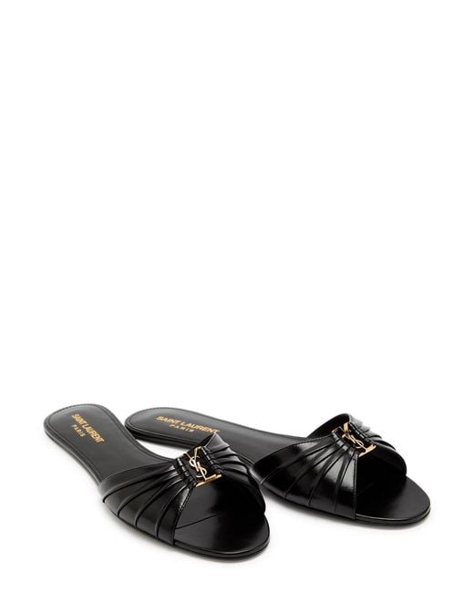 Saint Laurent Black Babylone Pleated Leather Sandals