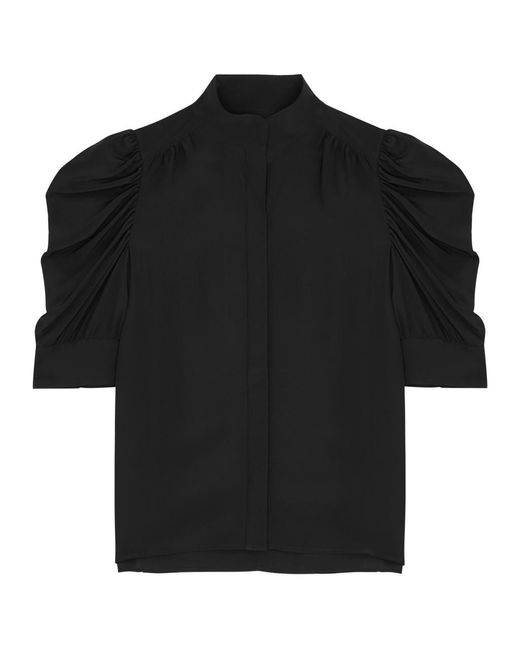 FRAME Black Gillian Puff-Sleeve Silk-Chiffon Blouse
