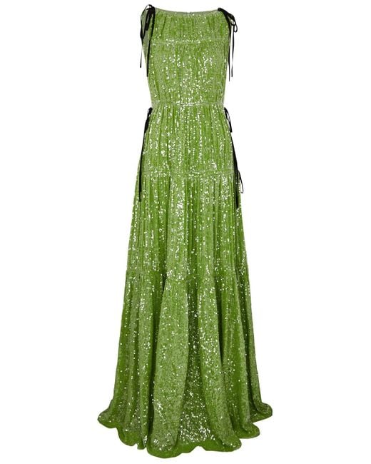 Erdem Isla Green Tiered Sequin Gown