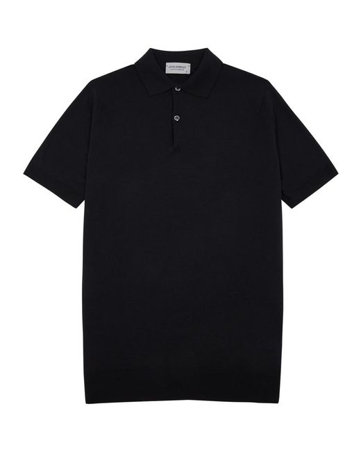 John Smedley Black Payton Wool Polo Shirt for men