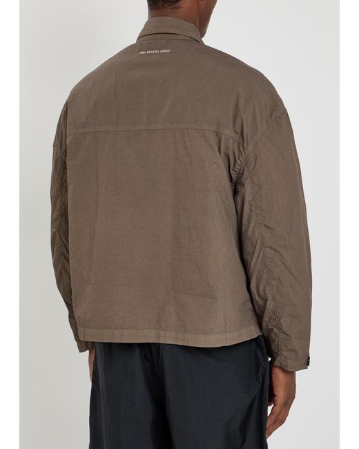 MKI Miyuki-Zoku Brown Crinkled Nylon Overshirt for men