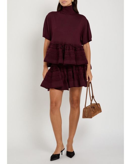 Alaïa Red Ruffled Wool-Blend Mini Skirt