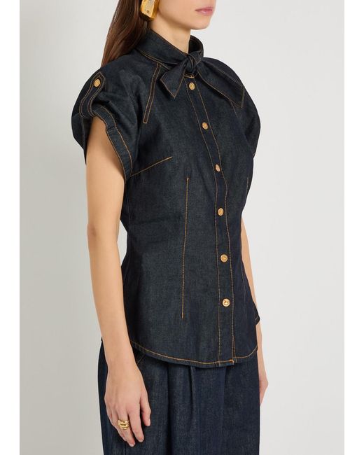 Zimmermann Blue Neck Tie Blouse