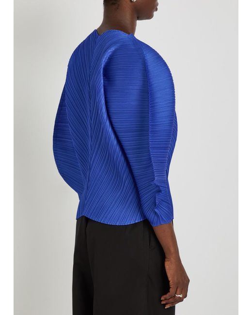 Pleats Please Issey Miyake Blue Pleated Sculpted Woven Top