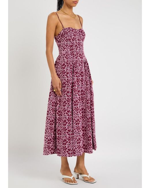 Jonathan Simkhai Purple Sangria Floral-Embroidered Cotton Midi Dress