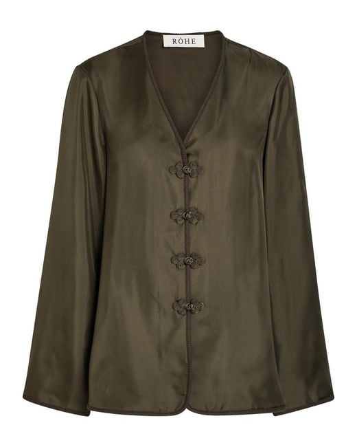 Rohe Green Mandarin-Closure Silk Top