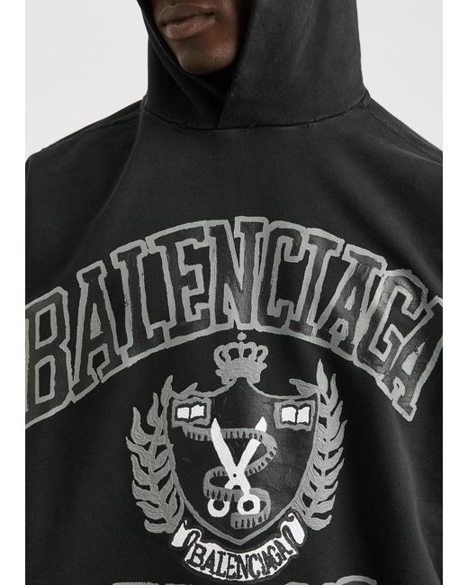 Balenciaga Black Diy College Hooded Cotton Sweatshirt for men
