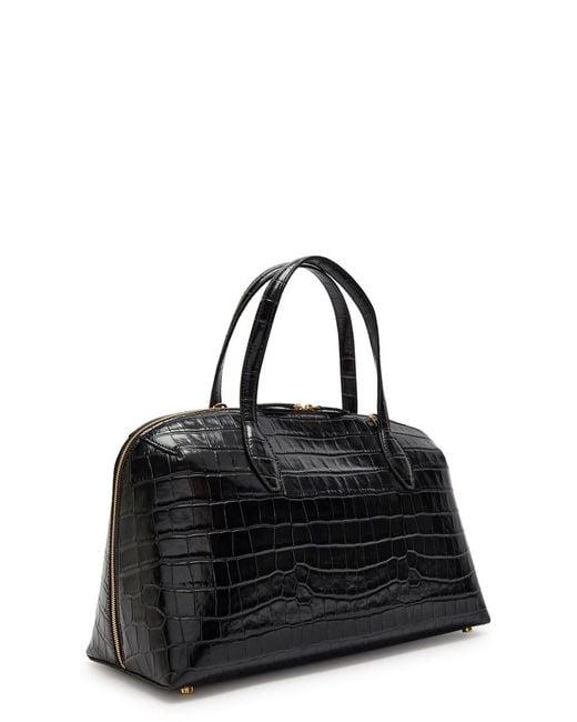 Totême  Black Lounge Medium Crocodile-Effect Leather Top Handle Bag