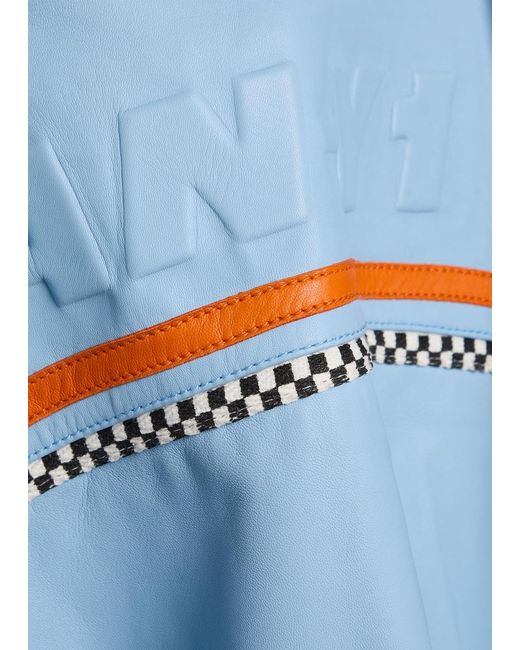 AN-Y1 Blue Cargo Bomber Logo-Embossed Leather Bomber Jacket