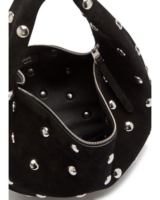 Khaite Black Olivia Medium Studded Suede Top Handle Bag