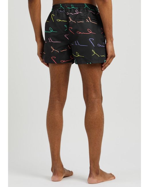 Paul Smith Black Script Logo-Print Shell Swim Shorts for men