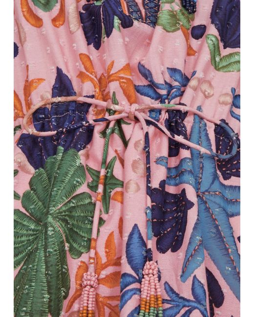 Farm Rio White Seashell Tapestry Floral-Print Cotton Mini Dress