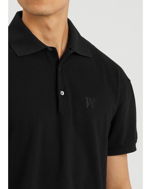 Palm Angels Black Logo-Embroidered Piqué Cotton Polo Shirt for men