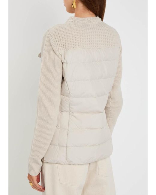Moncler Natural Logo Ribbed Wool And Shell Cardigan
