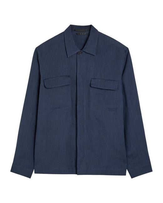 Sunspel Blue Linen Overshirt for men